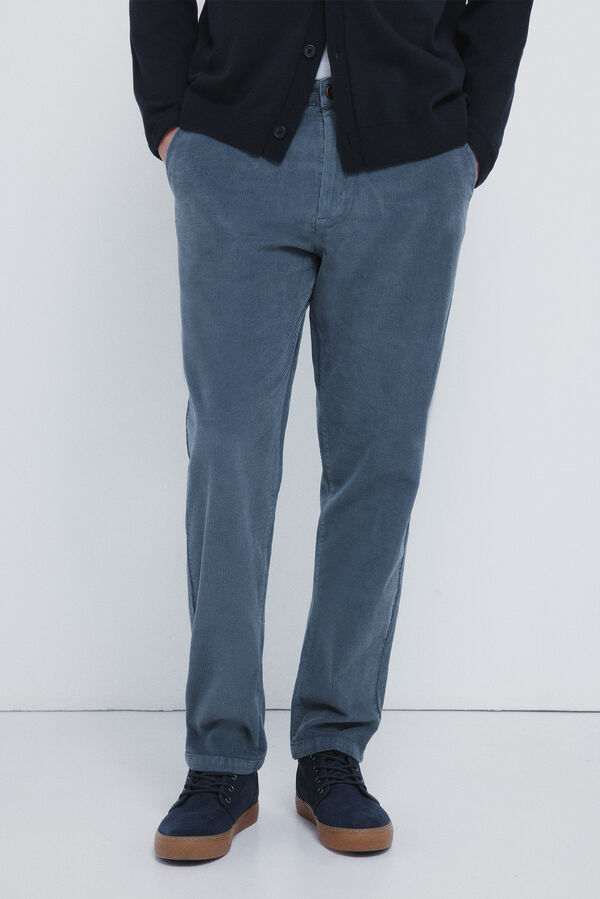 Springfield Cal&ccedil;as chino slim fit confort&aacute;vel de veludo cotel&ecirc; lavado azul