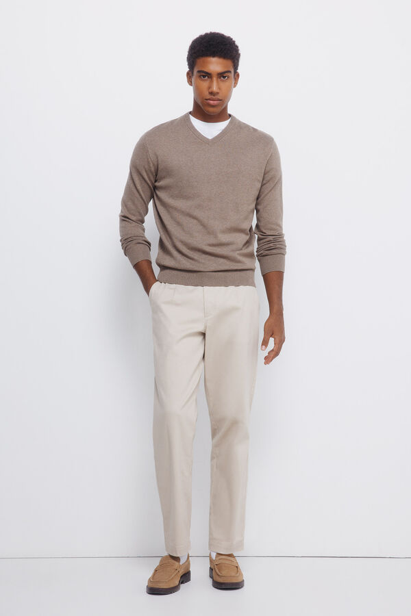 Springfield Camisola b&aacute;sico com gola em V cru