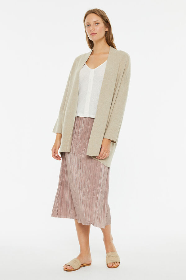 System Action Cardig&atilde; longo aberto com manga japonesas bege