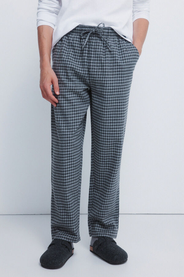Springfield Pijama largo pantal&oacute;n fannel cuadros grises marfil