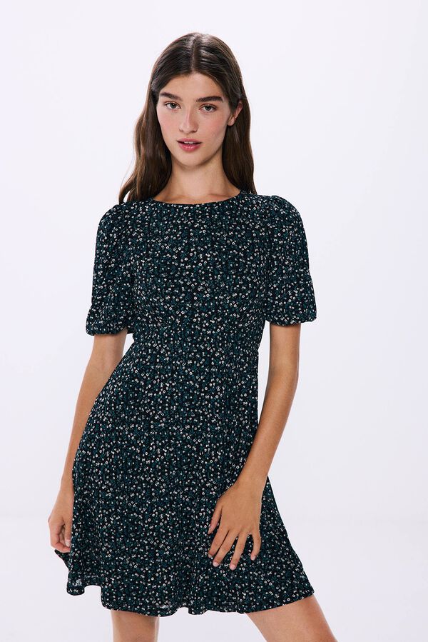 Springfield Vestido corto estampado escote espalda negro