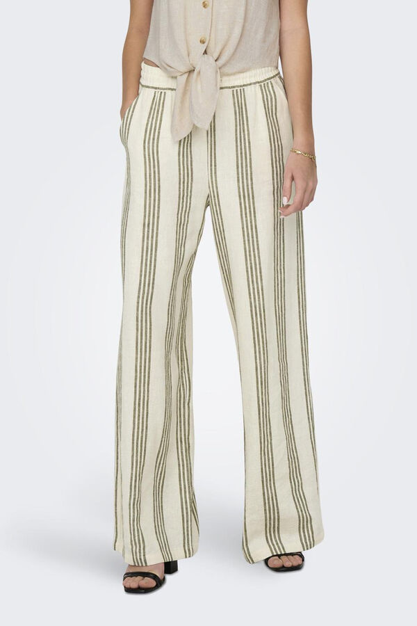 JDY Pantalón largo de lino beige