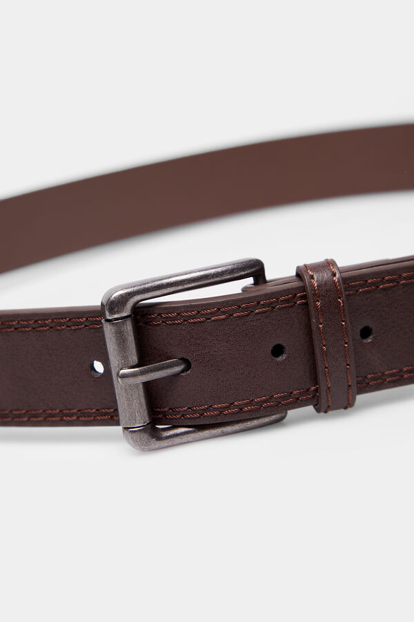 Springfield Cintur&oacute;n efecto piel pespuntes marr&oacute;n