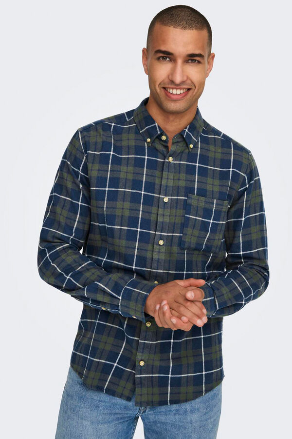 Only & Sons Camisa cuadros slim fit verde