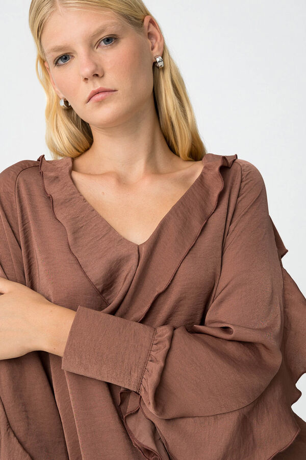 Tiffosi Blusa de cetim com babados cru