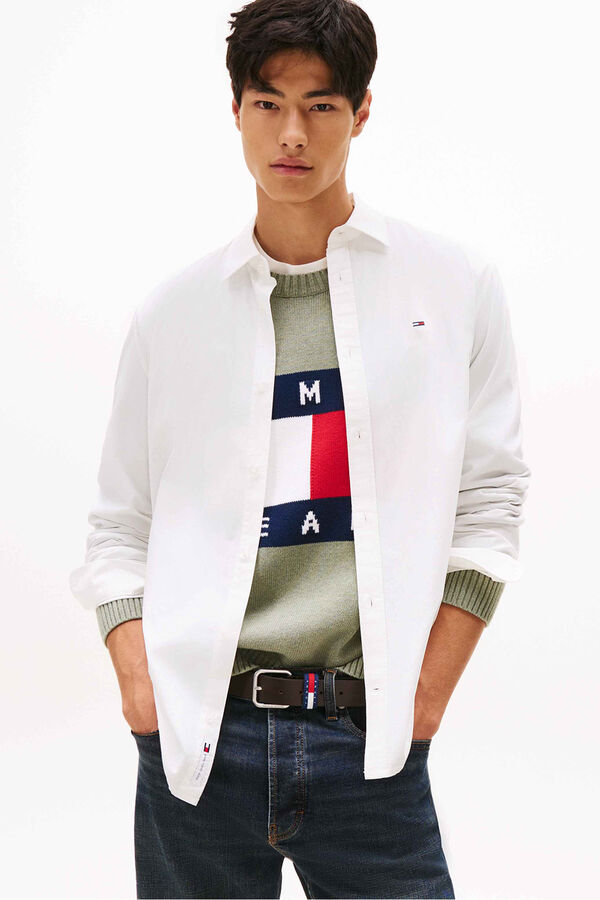 Tommy Jeans Camisa regular de popel&iacute;n marfil