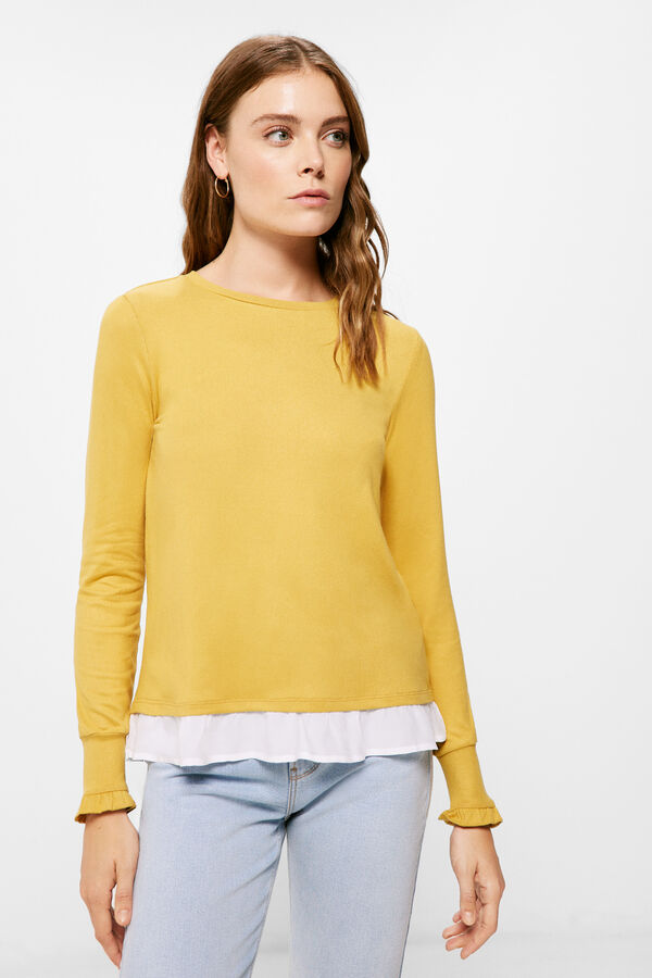 Springfield Camiseta Bimateria Volante Pu&ntilde;os amarillo