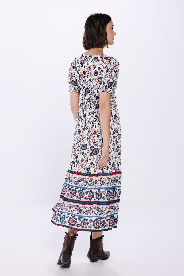 Springfield Vestido midi estampado flores cenefas beige