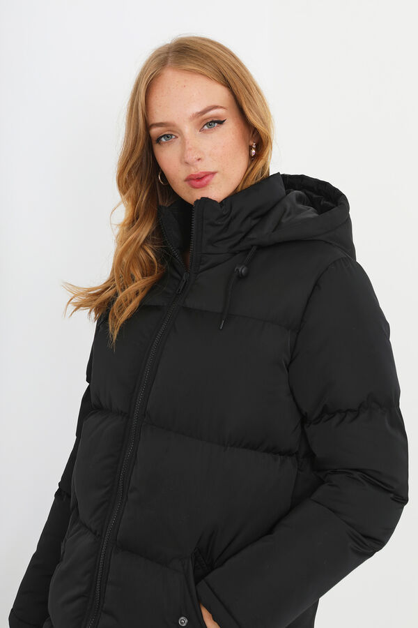 Brave Soul Casaco de penas acolchoado com capuz preto