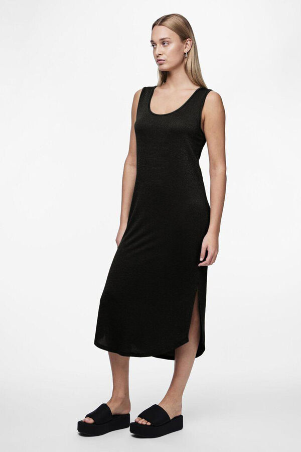 Pieces Vestido midi fluido com lurex preto