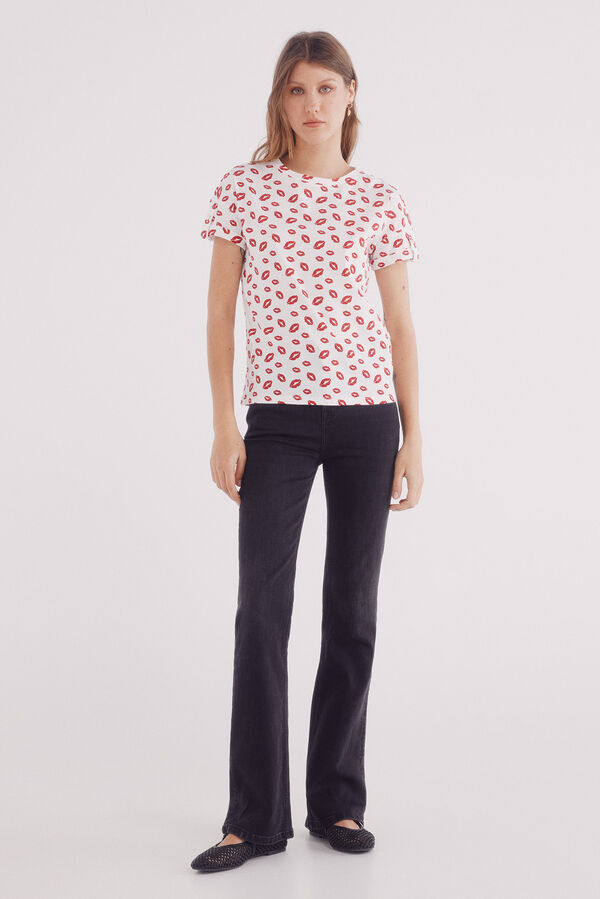 Springfield Camiseta manga vuelta trabilla estampada rojo