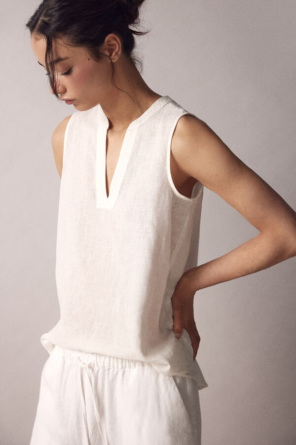 Springfield Blusa Sem Mangas Algod&atilde;o Linho branco