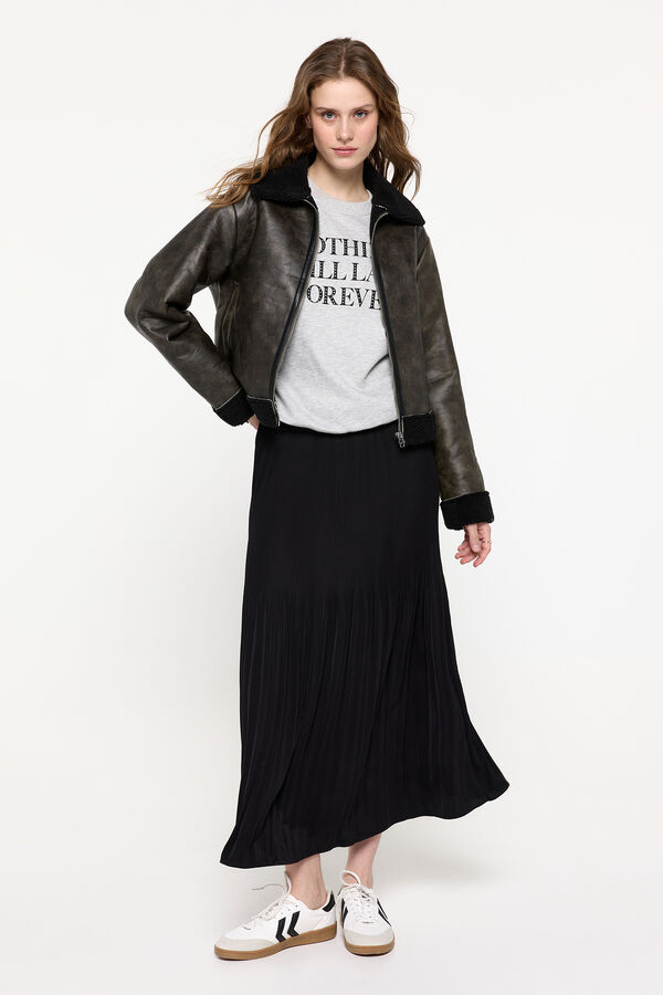 Pieces Jaqueta aviador com efeito pele castanho