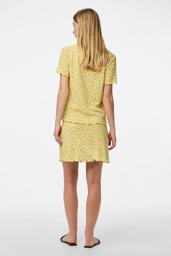 Pieces Saia curta floral amarelo