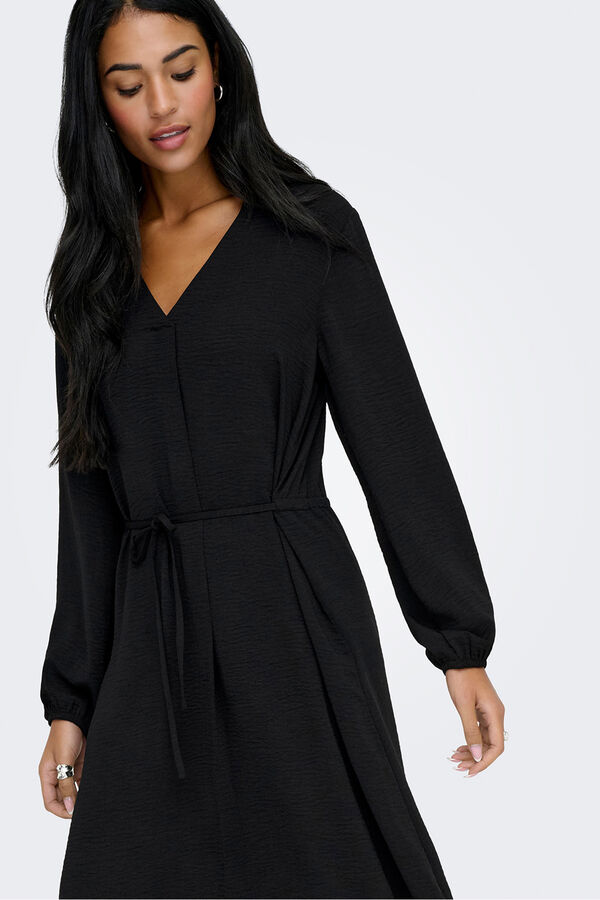 JDY Vestido midi manga larga negro