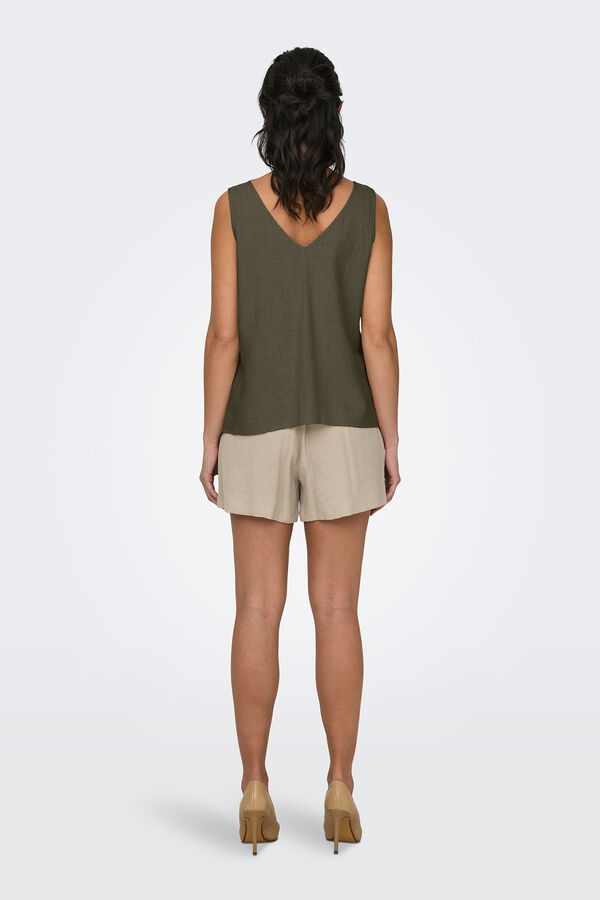 JDY Camiseta tirantes lino verde