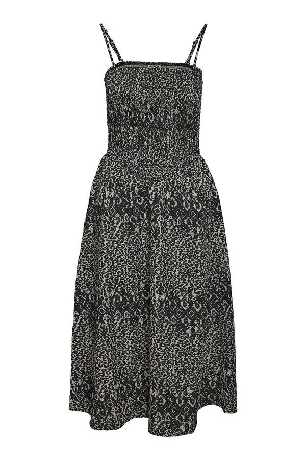 Noisy May Vestido midi de tirantes con corpi&ntilde;o de efecto maya de abeja gris