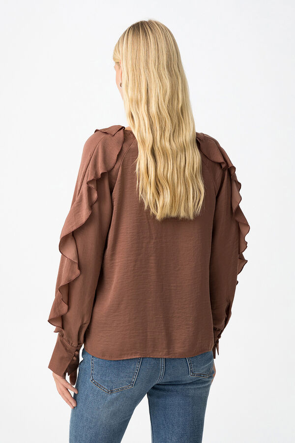 Tiffosi Blusa de cetim com babados cru