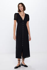 Springfield Vestido Midi Crochet Botones negro