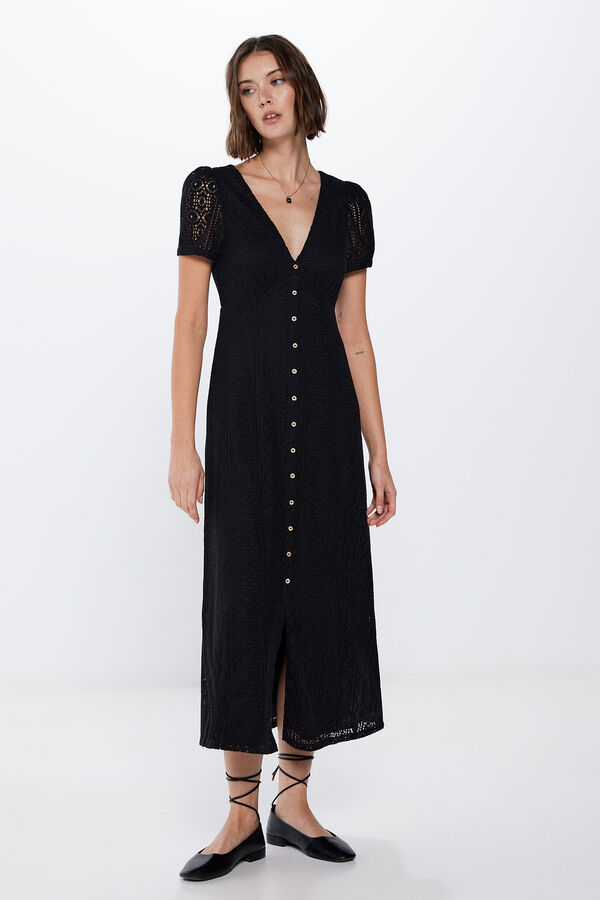 Springfield Vestido Midi Crochet Botones negro