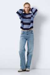 Noisy May Jersey rayado de manga larga y escote redondo azul