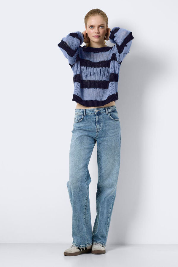 Noisy May Jersey rayado de manga larga y escote redondo azul