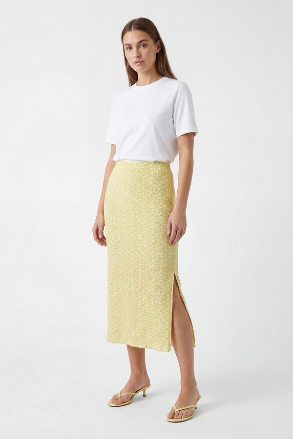 Pieces Falda midi estampada amarillo