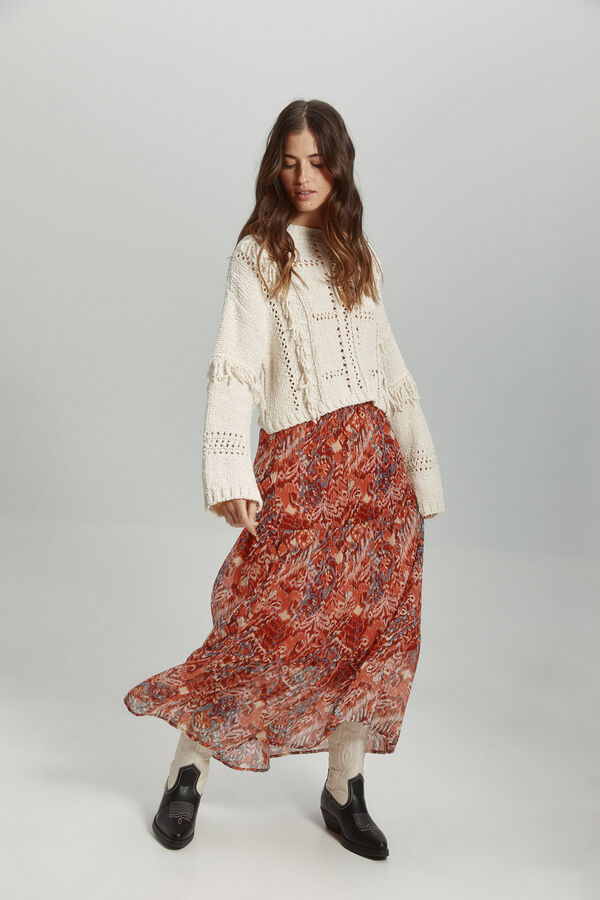 Only Falda larga fluida cintura alta el&aacute;stica naranja