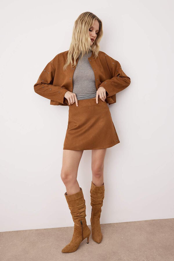 Trendyol Minissaia efeito camur&ccedil;a castanho