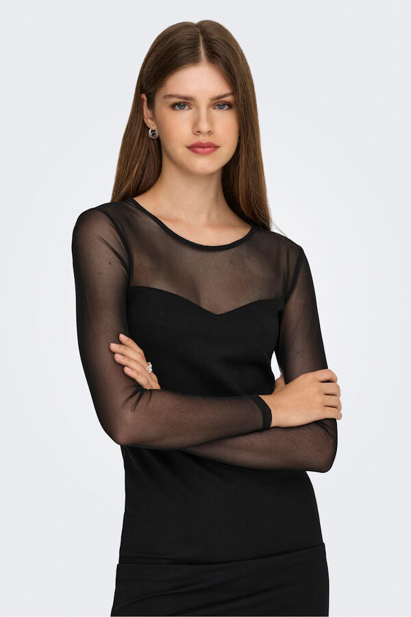 Only Vestido curto semitransparente preto