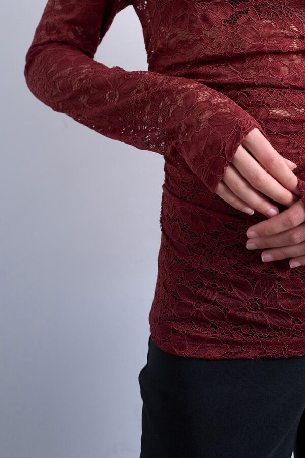 Topshop Top de lenceria de manga larga rojo