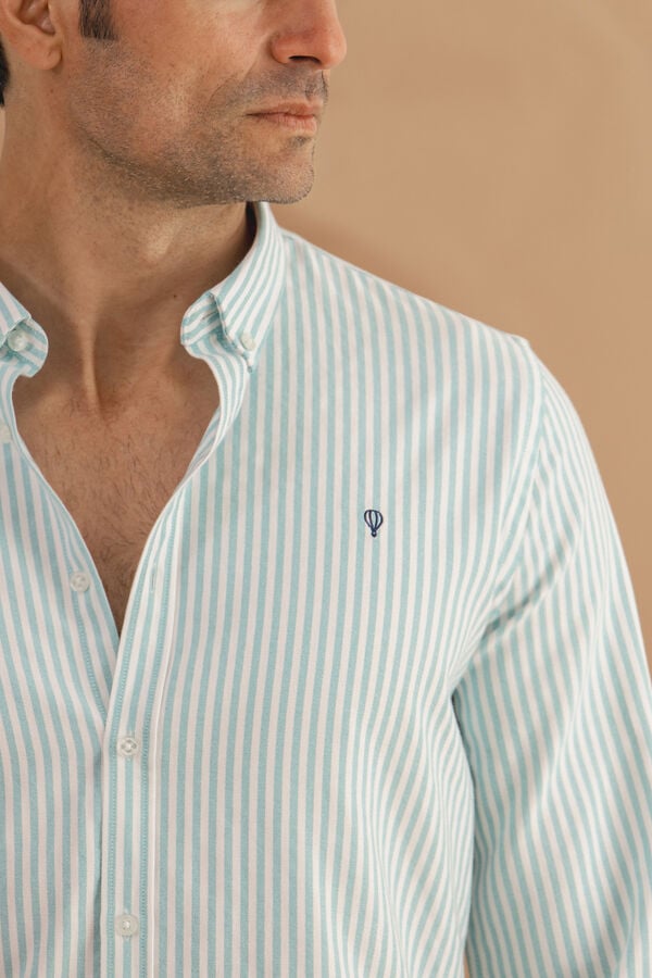 Celopman Camisa Oxford Rayas verde