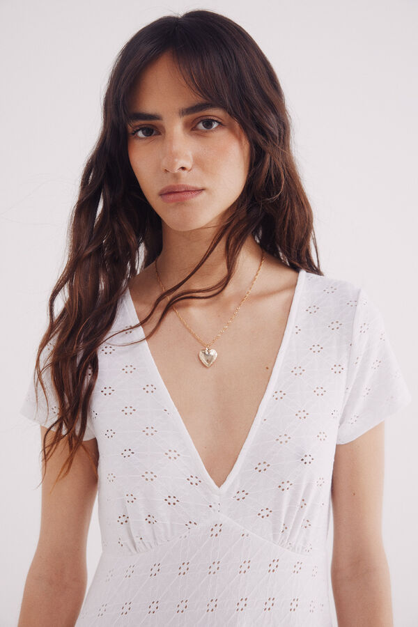 Springfield Vestido midi branco com bordado suíço branco