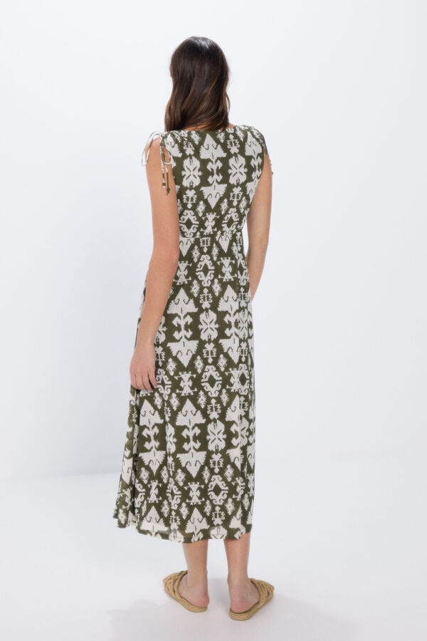 Springfield Vestido midi botones lazo hombros kaki