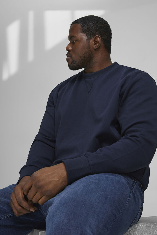 Jack & Jones PLUS Sudadera cuello redondo b&aacute;sica PLUS azul