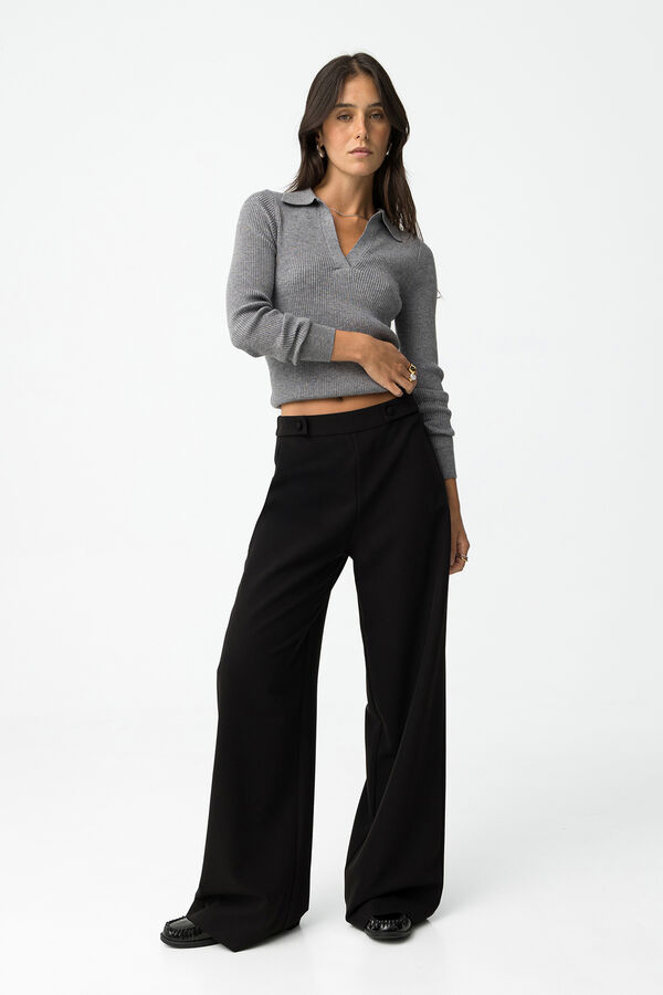 Tiffosi Pantalones Wide Leg con Presillas negro