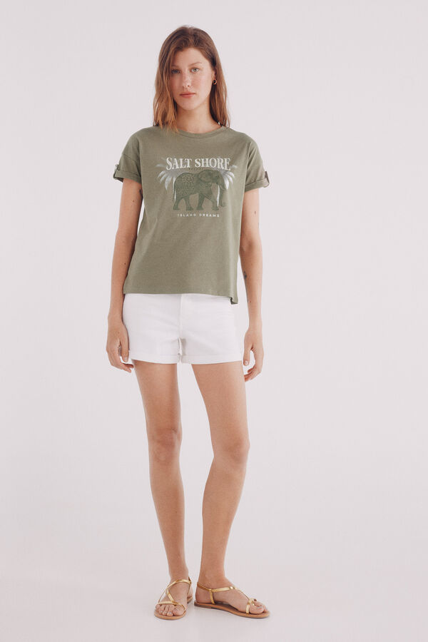 Springfield Camiseta gr&aacute;fica manga bot&oacute;n verde