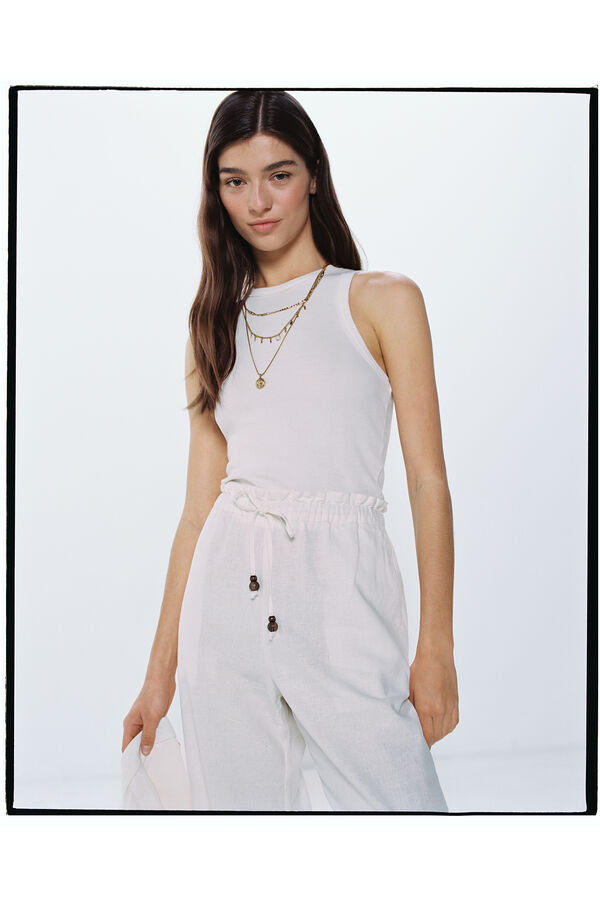 Springfield Pantal&oacute;n Jogger Lino Viscosa blanco