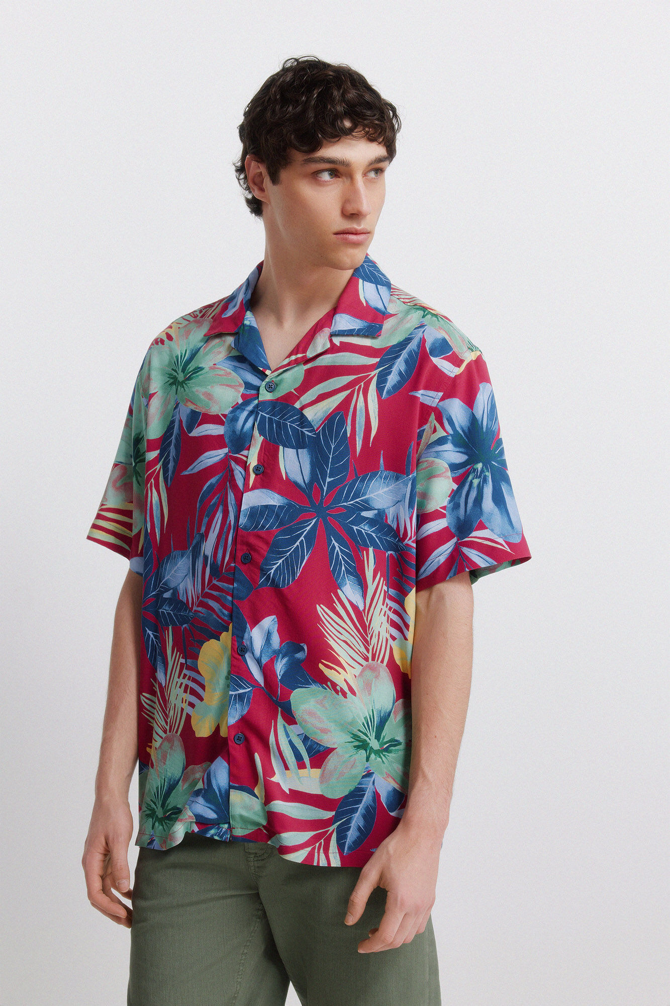 Springfield Camisa de manga curta em viscose estampada