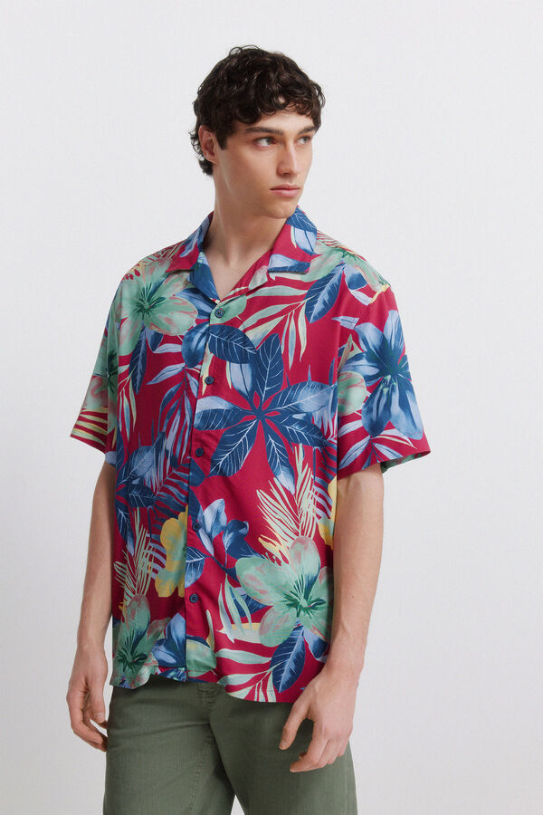 Springfield Camisa de manga curta em viscose estampada multicolour