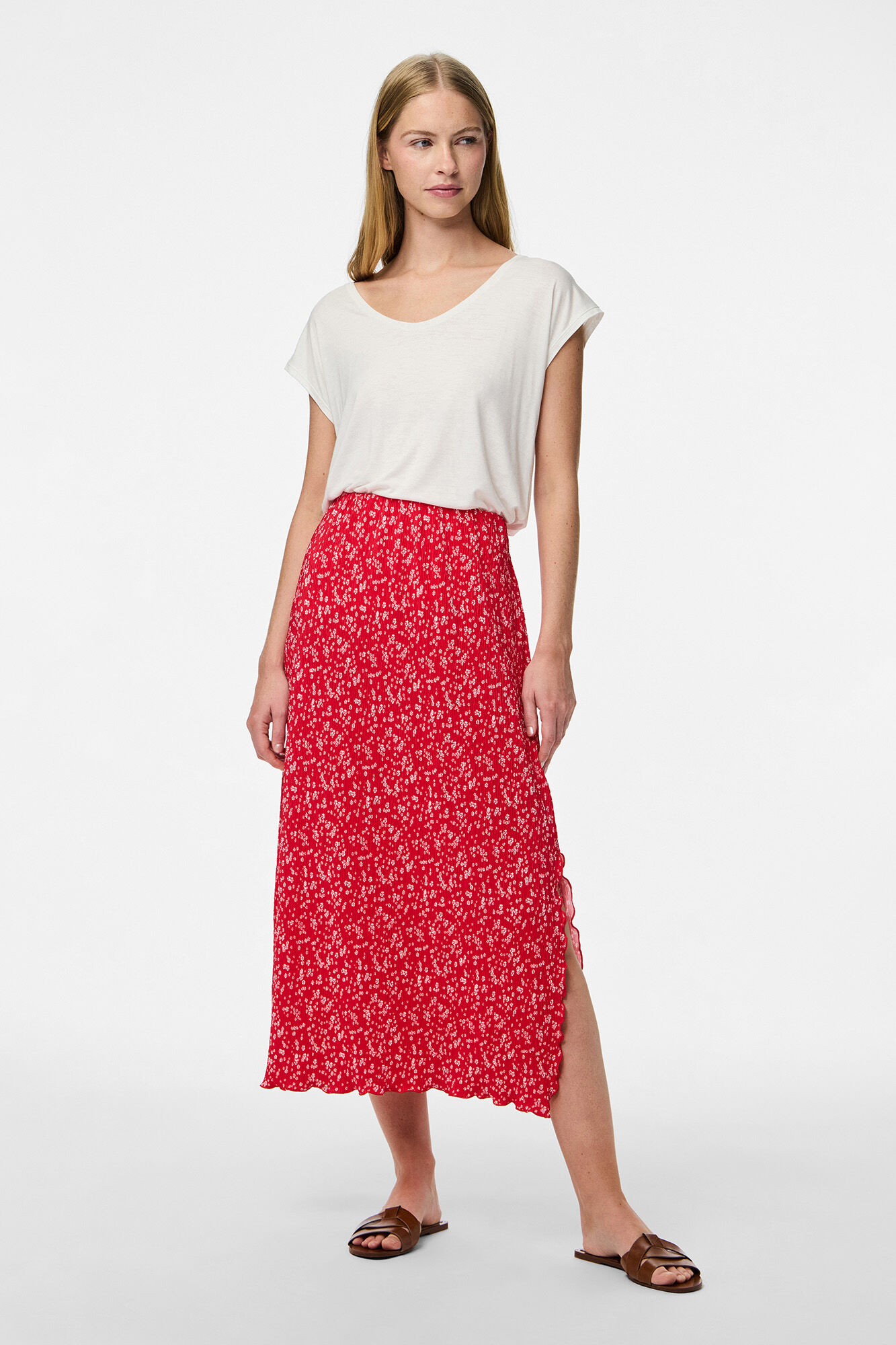 Pieces Falda midi de flores