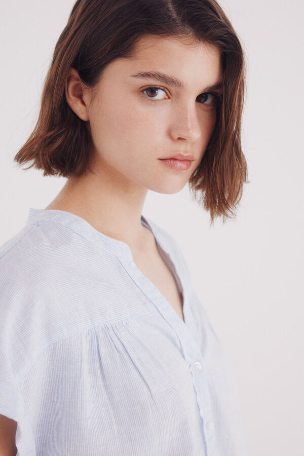 Springfield Blusa de decote linho com decote em V azul