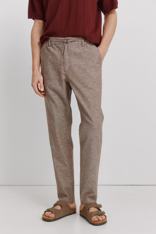 Springfield Pantal&oacute;n chino lino comfort fit marr&oacute;n
