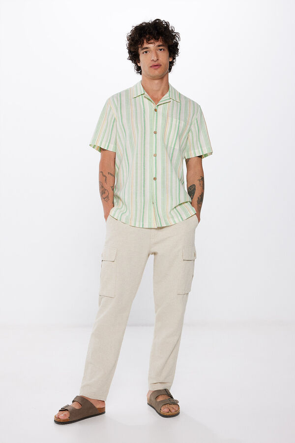 Springfield Camisa manga curto linho riscas verde