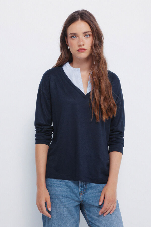 Springfield Camiseta cuello combinado azul