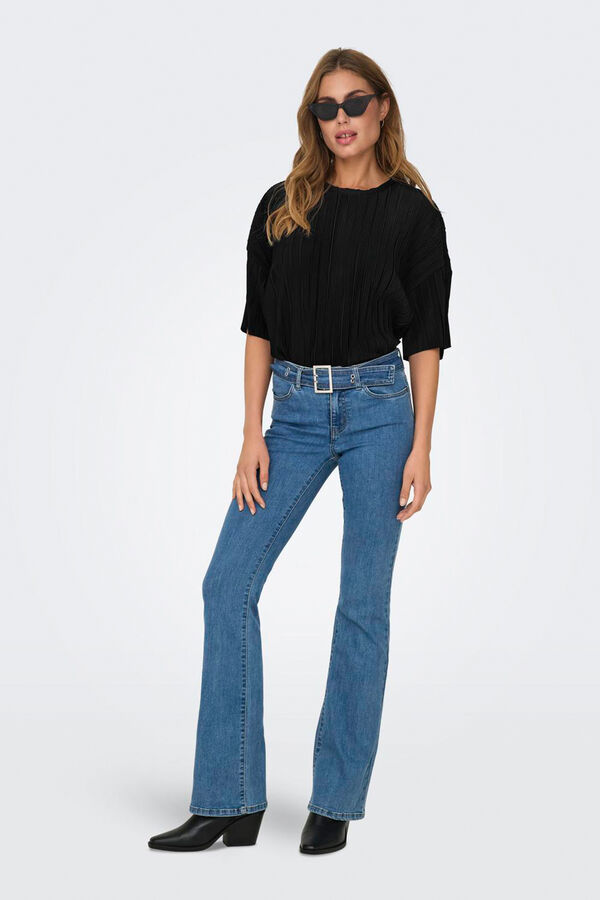 Only Top de manga corta plisado negro