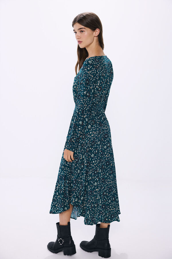 Springfield Vestido midi bajo asim&eacute;trico verde