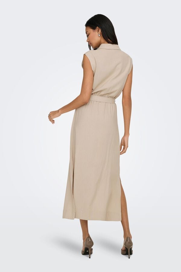 Only Vestido camisero largo de lino beige