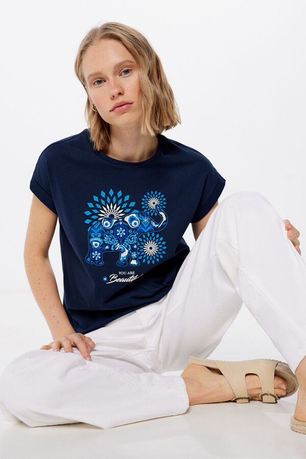 Springfield Camiseta Gr&aacute;fica &Eacute;tnica azul