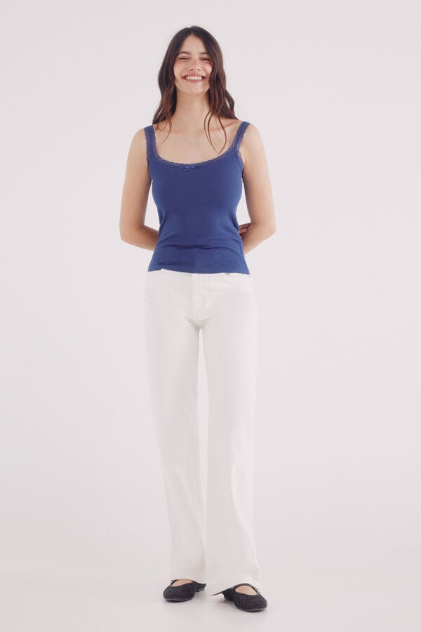 Springfield Top al&ccedil;as com acabamento em renda estampado